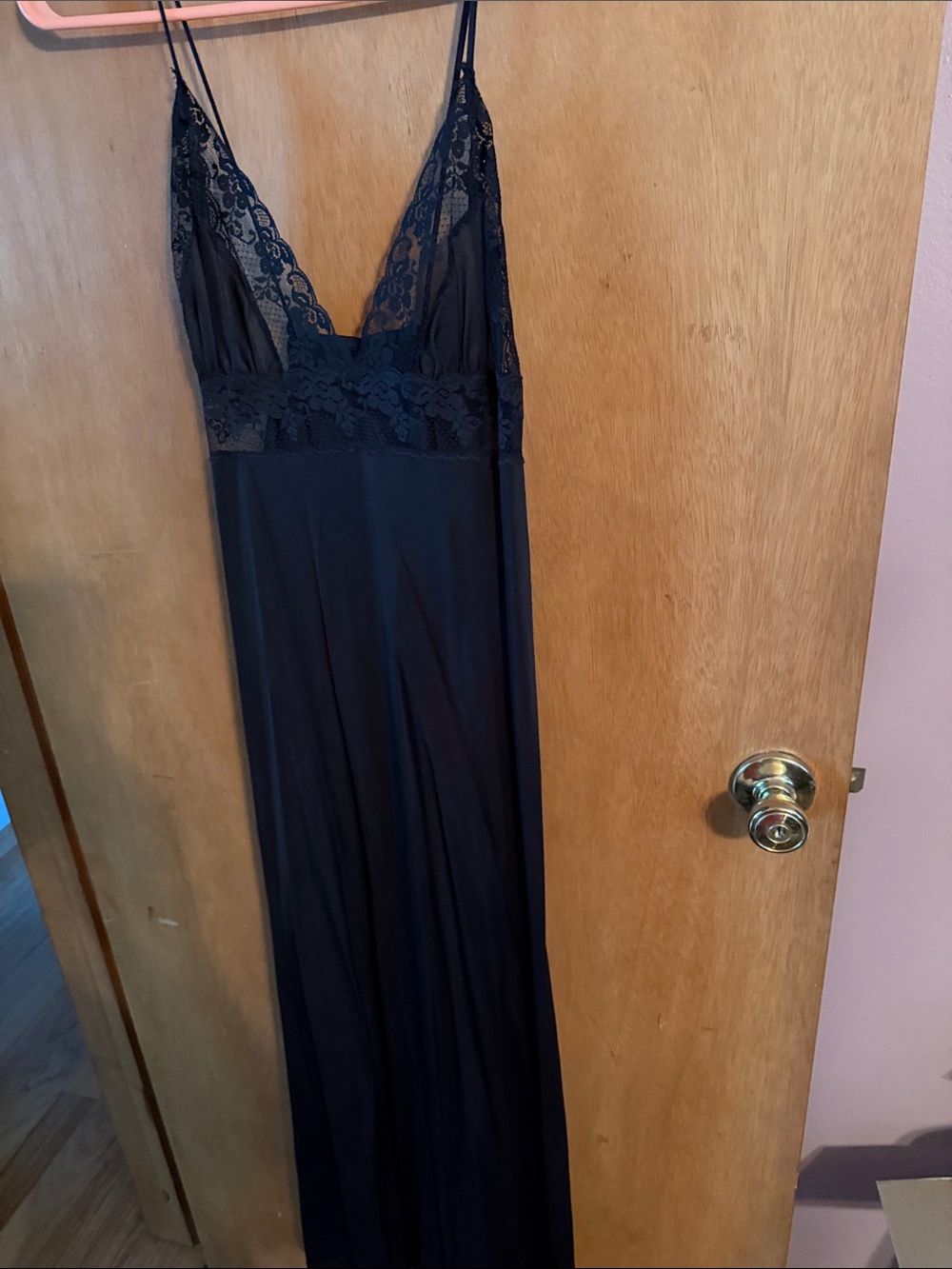 Black Lace-Trim Maxi Slip Nightgown